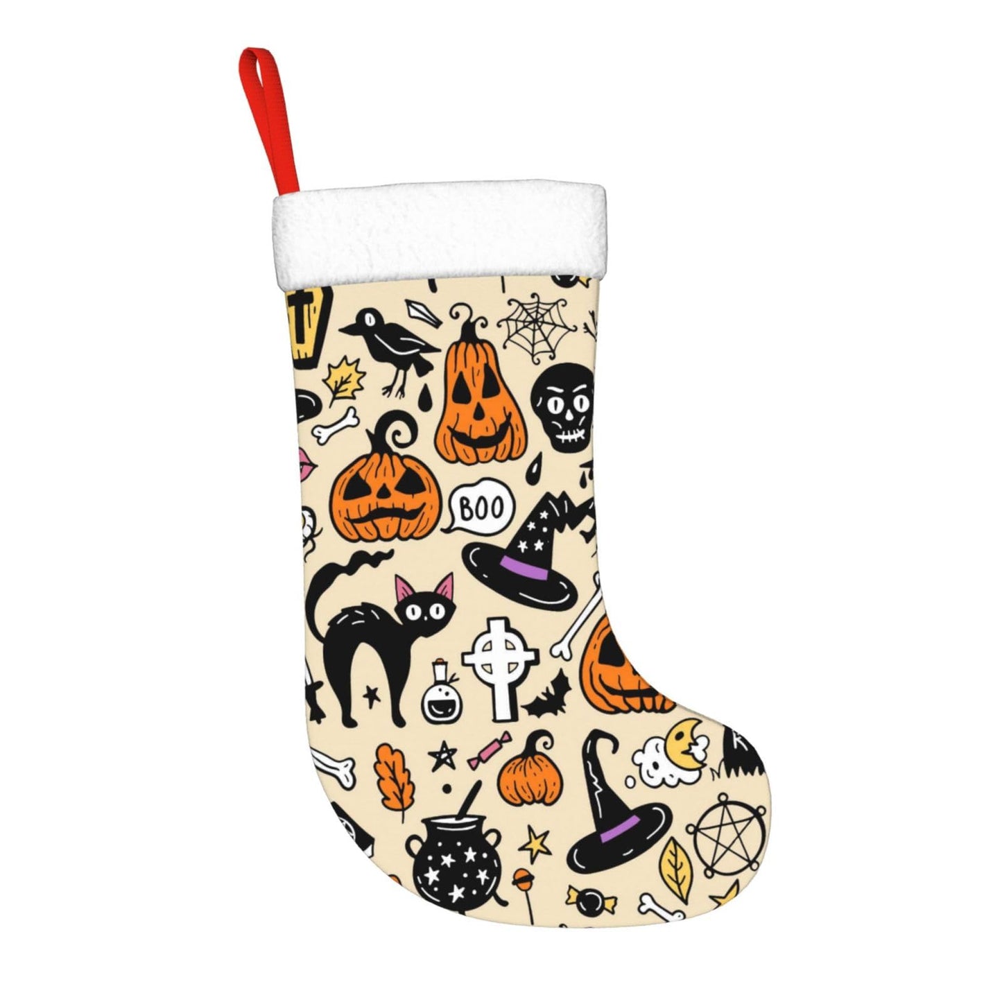 Halloween Cat Pumpkin Christmas Stockings Hanging Decoration Stockings 17.7 Inch Xmas Stockings for Fireplace Family Party Holiday Decor 1PCS