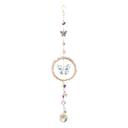 Pink Crystal Butterfly Sun Catcher, Elegant Home Decoration for Living Room, Bedroom, Dining, Kitchen, & Bath, Birthday Gift, Valentine's Day Gift