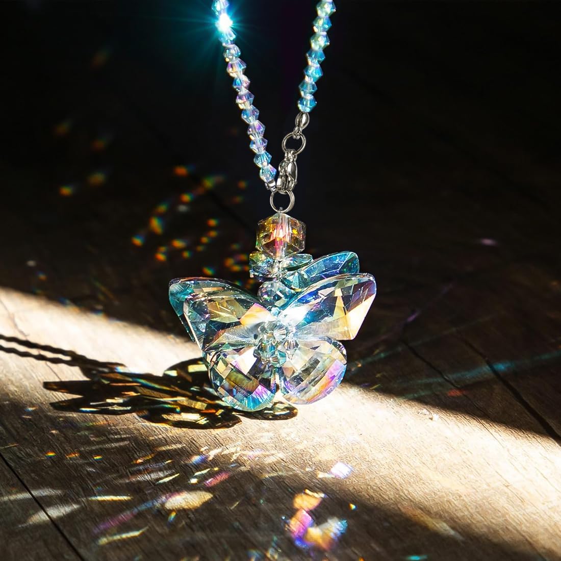 H&D HYALINE & DORA Crystal Glass Butterfly Car Key Charm Mirror Hanging Ornaments Gift (Butterfly-1)