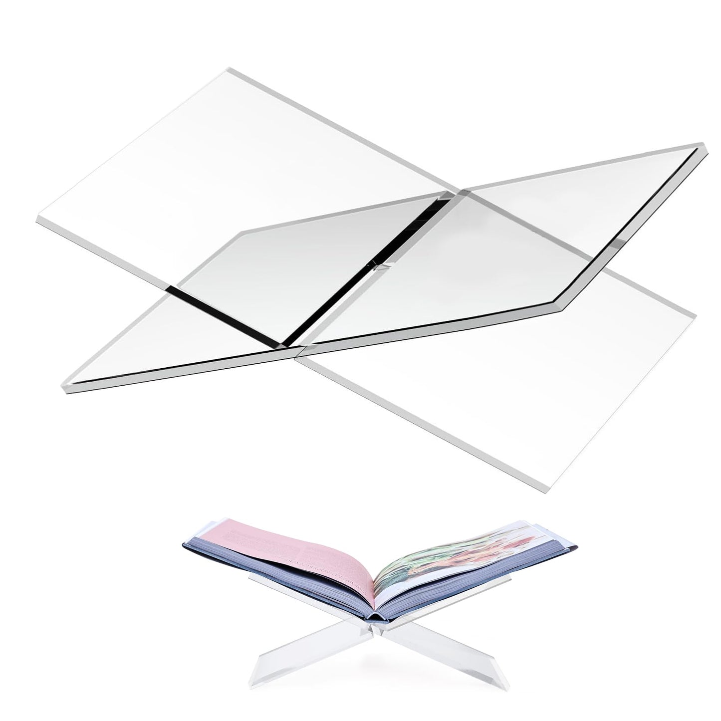 CRIKELE Acrylic Book Stand Holder - Coffee Table Book Stand,Open Cookbook Acrylic Book Display Stand,Magazines Clear Holder,Reading Stand for Open Book Magazines, Textbooks