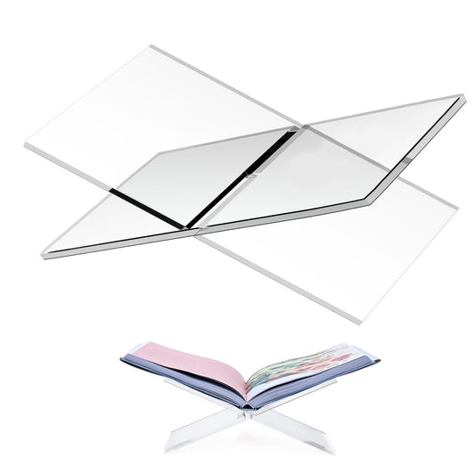 CRIKELE Acrylic Book Stand Holder - Coffee Table Book Stand,Open Cookbook Acrylic Book Display Stand,Magazines Clear Holder,Reading Stand for Open Book Magazines, Textbooks