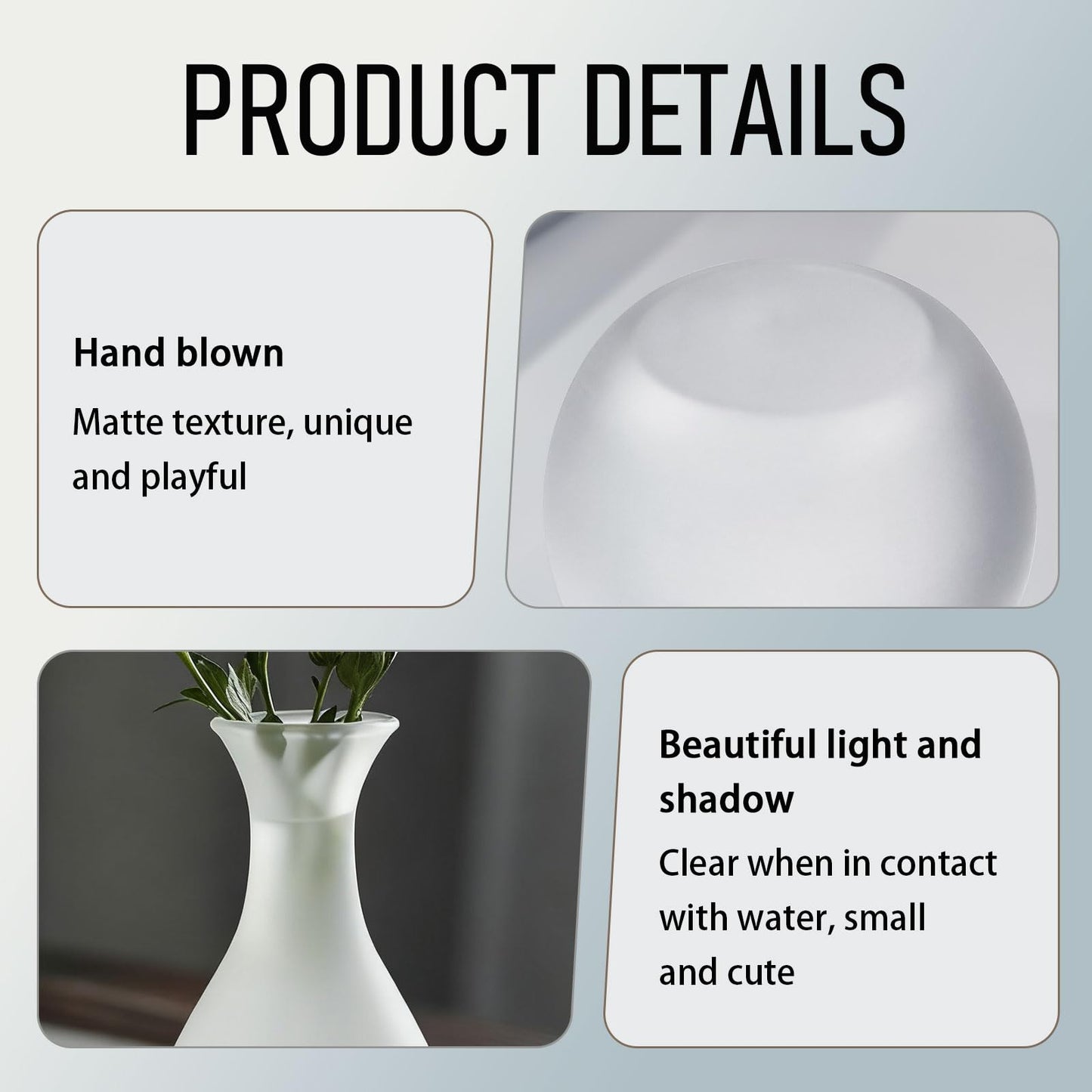 Hikiwin Long Narrow Neck Round Frosted Vase, Small Utility Frosted Glass Vase, Matte Aesthetic Art Decorative Flower Vase for Floral Arrangements, Office and Home Decor, 5.5 Inches, Translucence