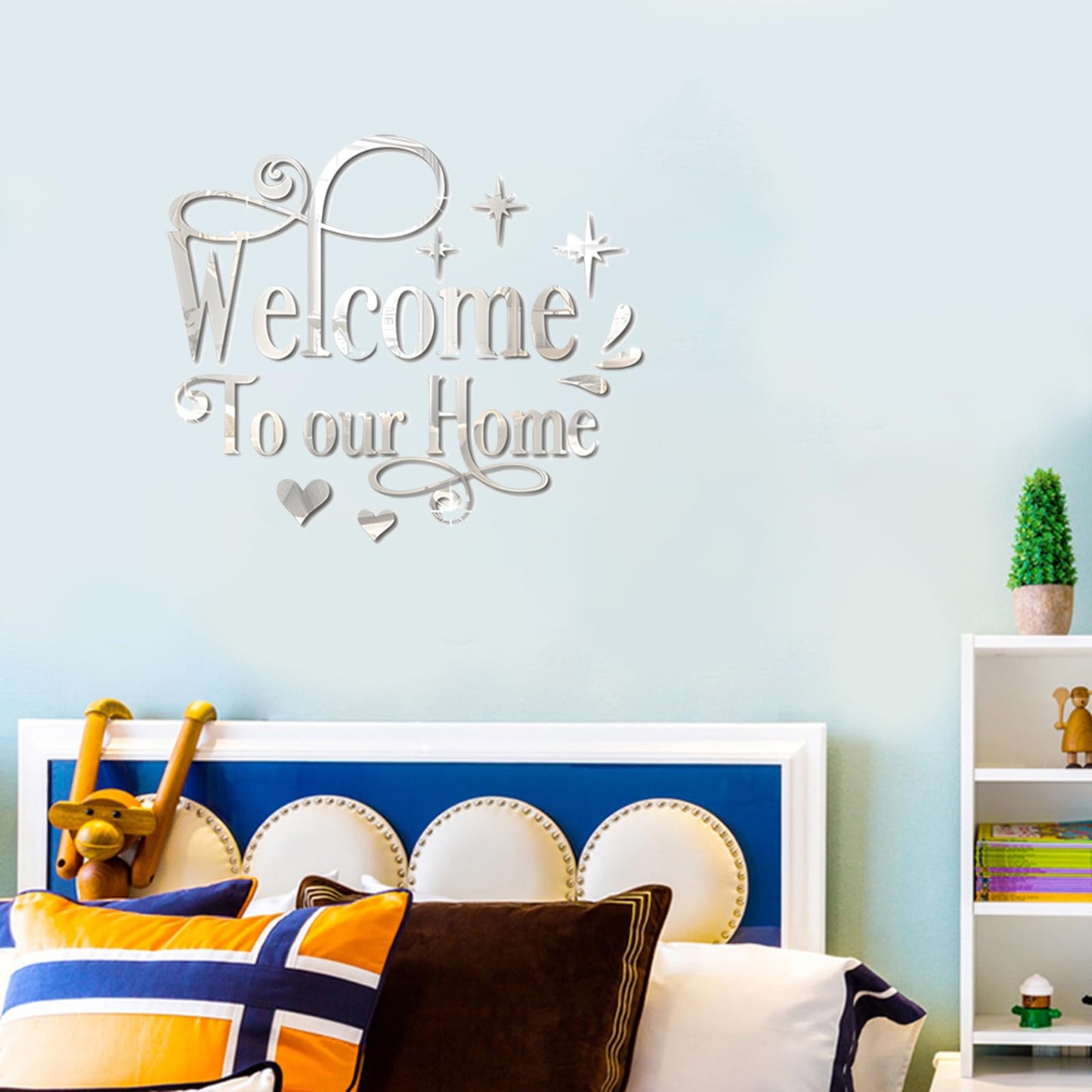 INCAUCA Welcome to Our Home Wall Decor Sticker, Home Acrylic 3D Mirror Wall Decal, Removable Art Letter Sign, Wall Door Quote Decoration DIY for Living Room Bedroom Sofa TV Background (Black)