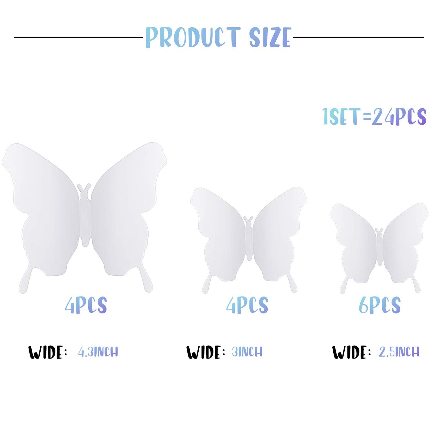 BBTO 48 Pieces Butterfly Wall Decor DIY 3D Mirror Butterfly Stickers Removable Decals Crafts for Birthday Party Bedroom School Bathroom Living Room Decor(White)