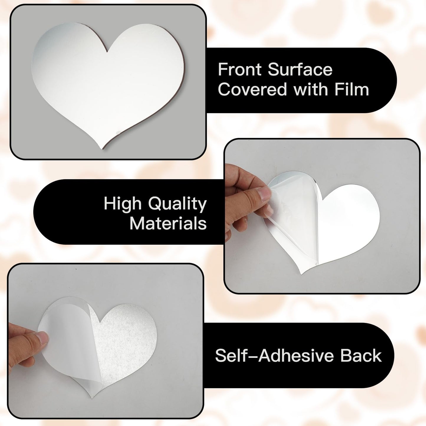 STNRST-IN 25 PCS Mirror Wall Decor, Acrylic Removable Heart Shape Mirror Stickers, DIY Self-Adhesive Wall Decor for Home Living Room Bedroom Bathroom Kitchen Sofa TV Background Decoration(Silver)