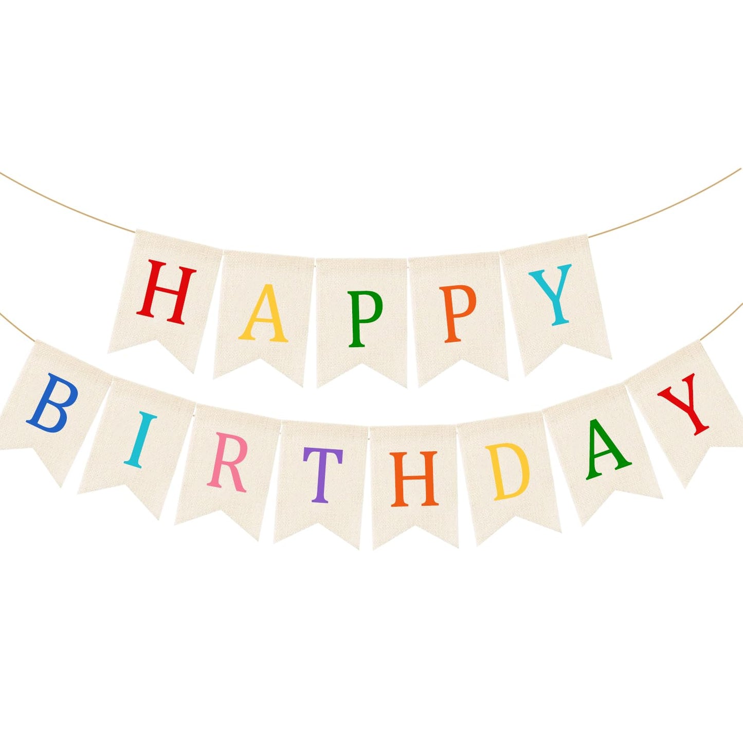 Doumeny Happy Birthday Burlap Banner Boho Birthday Garland Banner Rainbow Bohemian Bunting Garland White Birthday Hanging Bunting Multicolor Birthdays Sign Party Flag for Home Mantel Fireplace Nursery