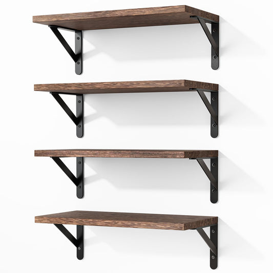 Fixwal Floating Shelves for Wall, Wood Wall Mounted Shelves for Bedroom, Bathroom, Living Room, Kitchen Storage and Decor(Brown, Set of 4, 16.5 Inch)