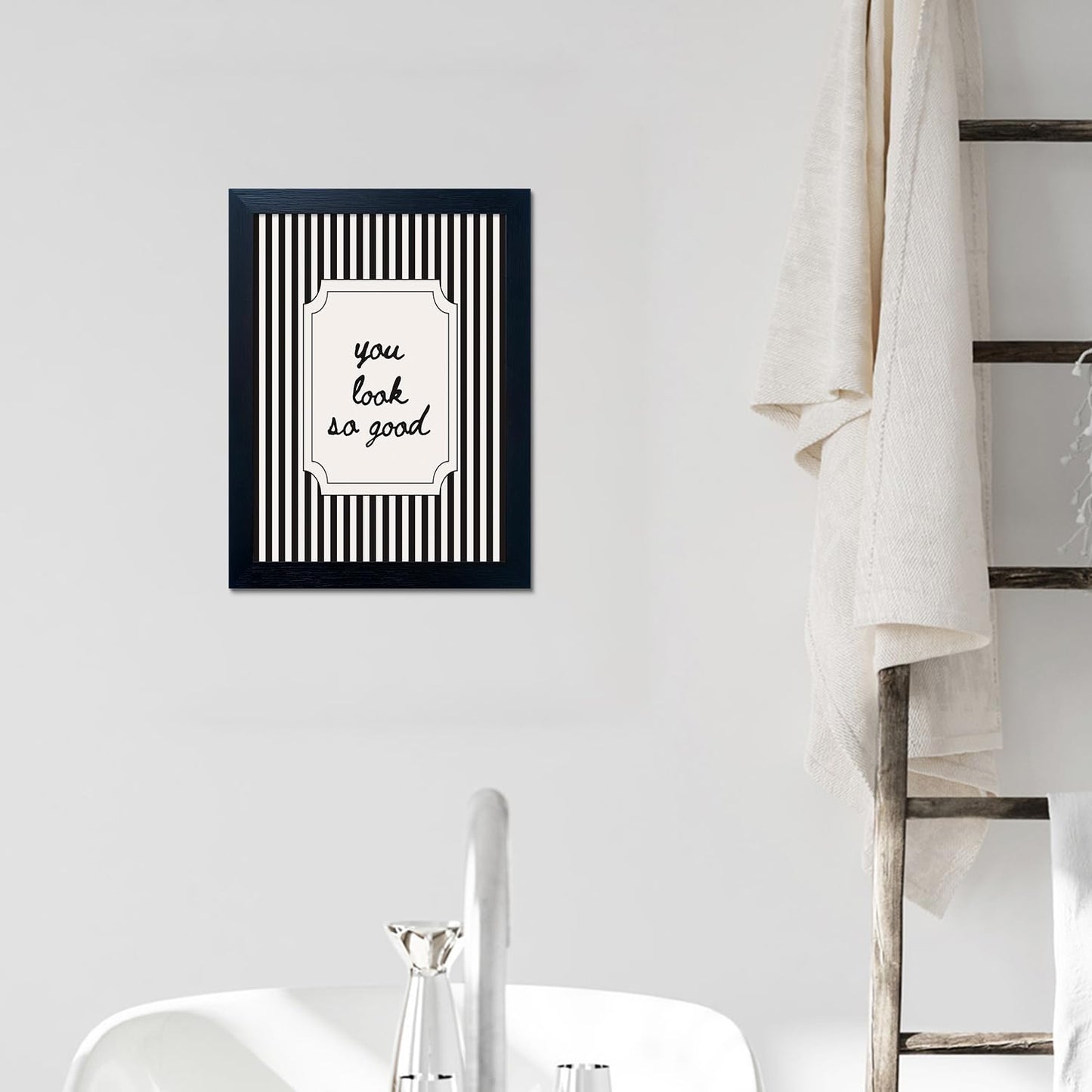 Black and White Bathroom Wall Art You Look So Good Framed Black Striped Bathroom Decor Modern Minimalist Canvas Print Painting Artworks for Wall