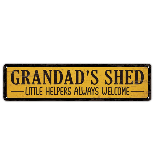 Metal Hanging Vintage Sign, Retro Man Cave Decor, Grandads Shed, Little Helpers Always Welcome! Garden Workshop Sign, Decorative Metals Wall Signs, Unique Christmas Gift For Grandad