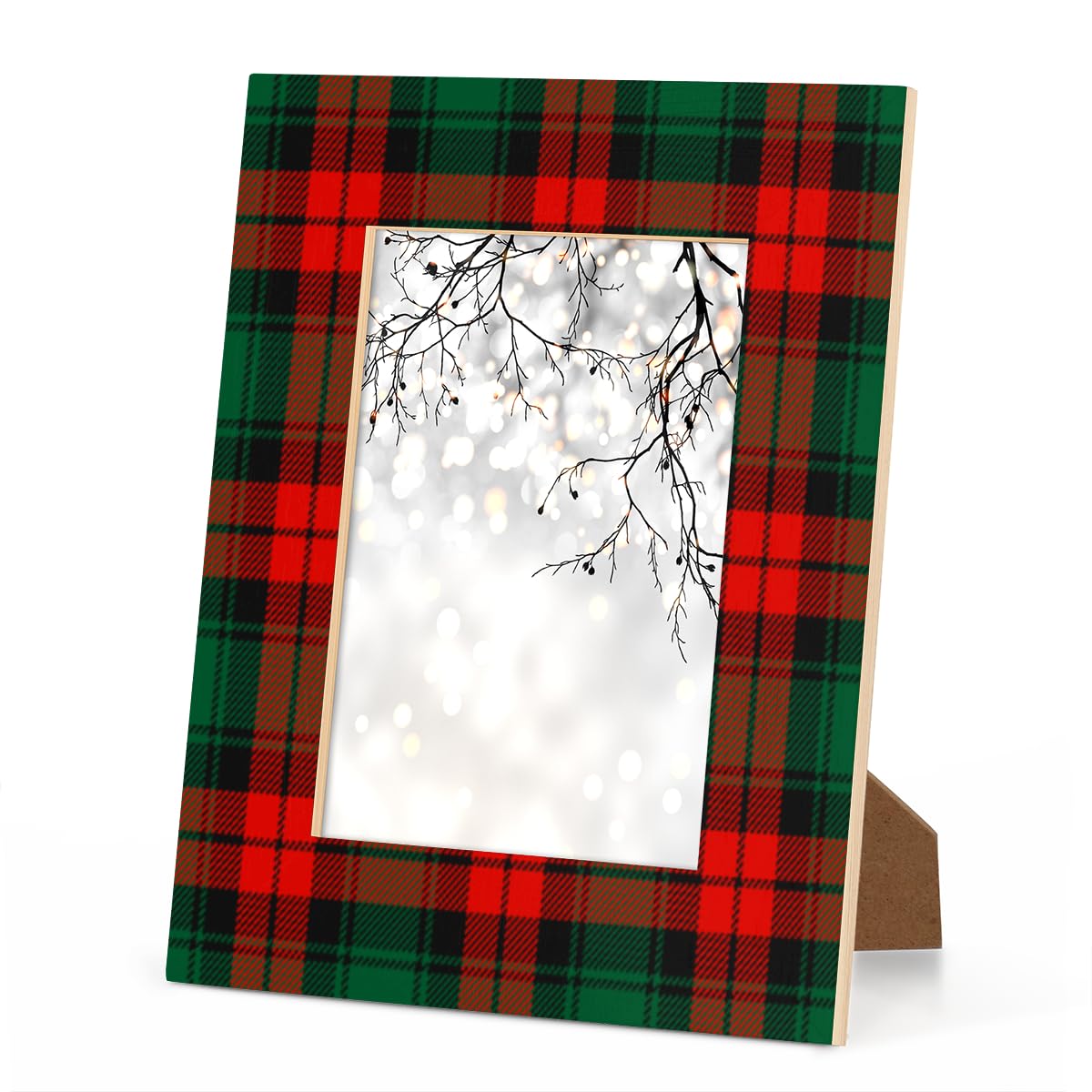 POFATO Christmas Plaid Pattern 5x7 Picture Frame Wooden Picture Frames for Wall Hanging & Tabletop Decor Display 5x7 or 5x5 Picture Collage Family Weddings Christmas Photo Frame for Gift