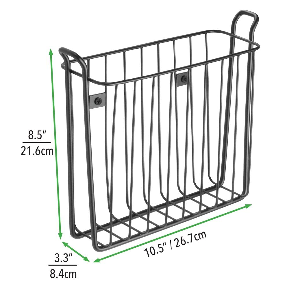 mDesign Metal Wall Mount Decorative Magazine Rack Organizer Bin Holder, Basket for Living Room, Bathroom, Bedroom, Home Office - Holds Books, Newspapers, Tablets - Concerto Collection - Black