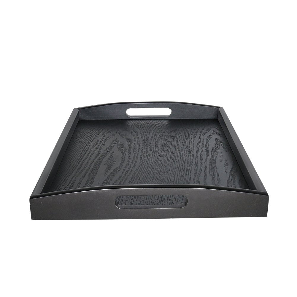 SILILUN Serving Tray Black Large Food Breakfast Wood Butler Tray with Handle 17.77 x 13.72 x 1.78