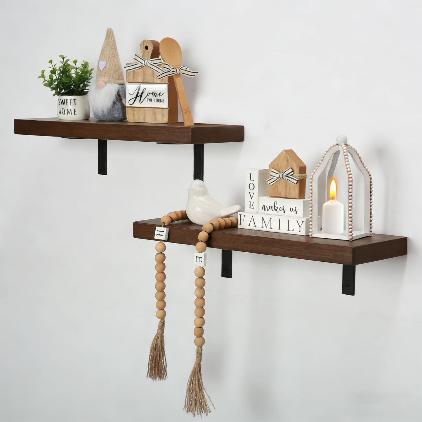 Farmhouse Tiered Tray Decor Set, 8 PCS Rustic Sweet Home Tabletop Decorations with Wooden Signs Lantern Plant Gnome Bead Garland & Bird Accent, Cozy Country Decorations for Home Table Kitchen Island