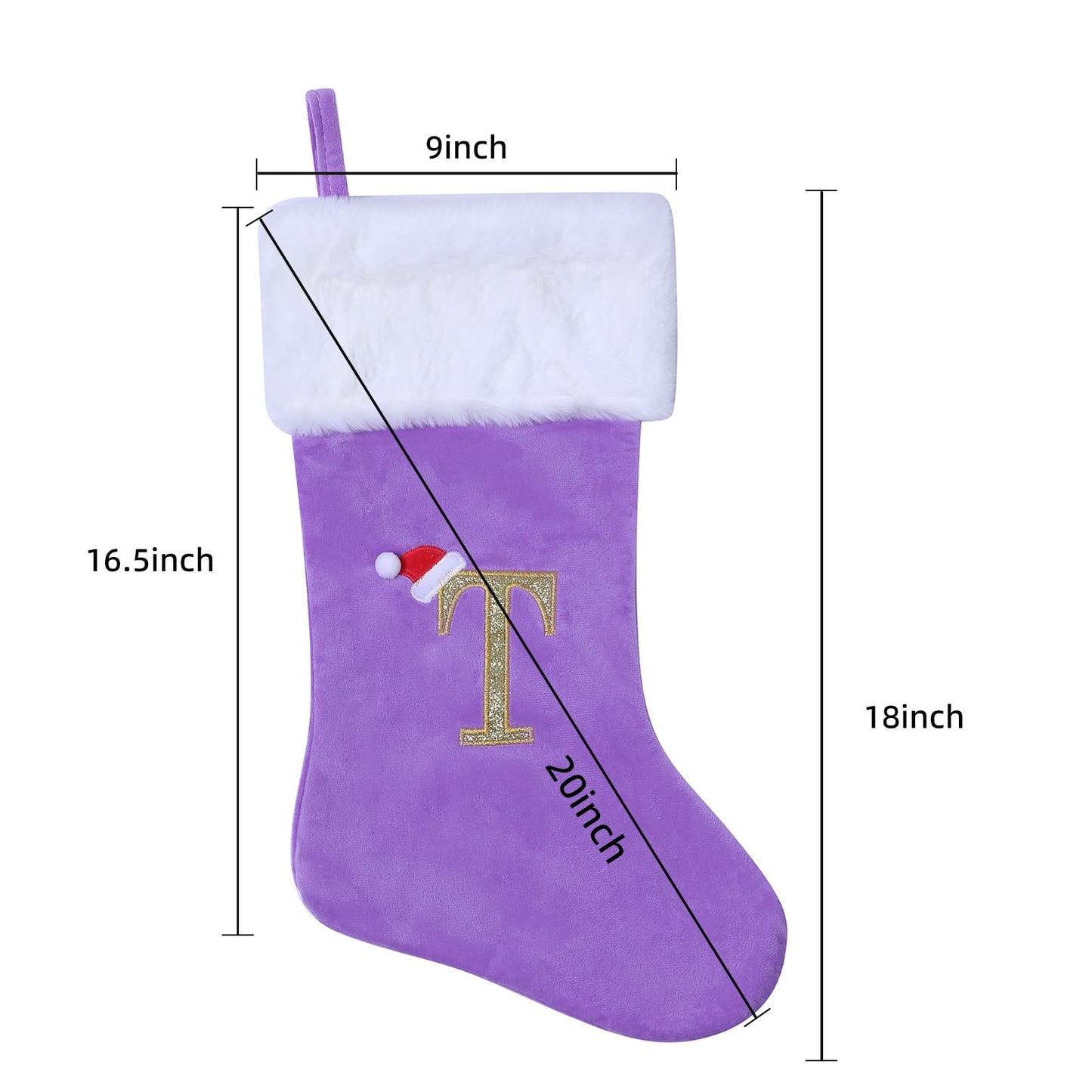 AUAWMLK 20-Inch Christmas Stocking with Embroidered Letter, Thick and Luxurious Purple Velvet with Super Soft Plush Cuff Personalized Festival Decoration for Xmas and New Year Party (Letter A)