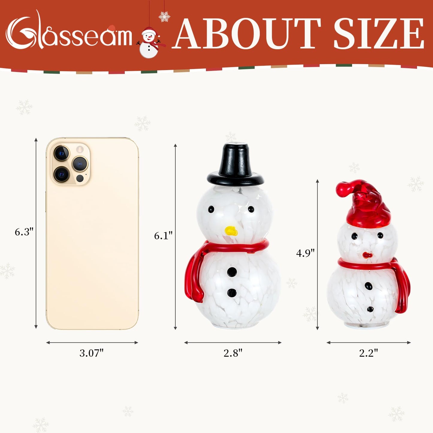 Glasseam Snowman Figurines Christmas Decorations: 2Pcs Cute Glass Light up Snowman Ornaments - LED Christmas Figurines Battery Operated Xmas Decor Gifts for Winter Holiday Home Table Window Fireplace