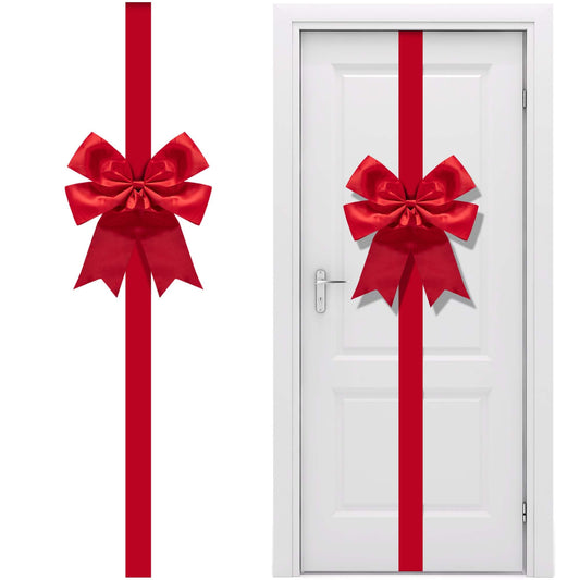 Iceyyyy 14.2 Ft Extra Large Christmas Front Door Warpping Bow, Adjustable Red Christmas Doors Ribbon Bow with Buckle, Giant Christmas Door Wreath Bows for Cabinet Door Home Festival Decor