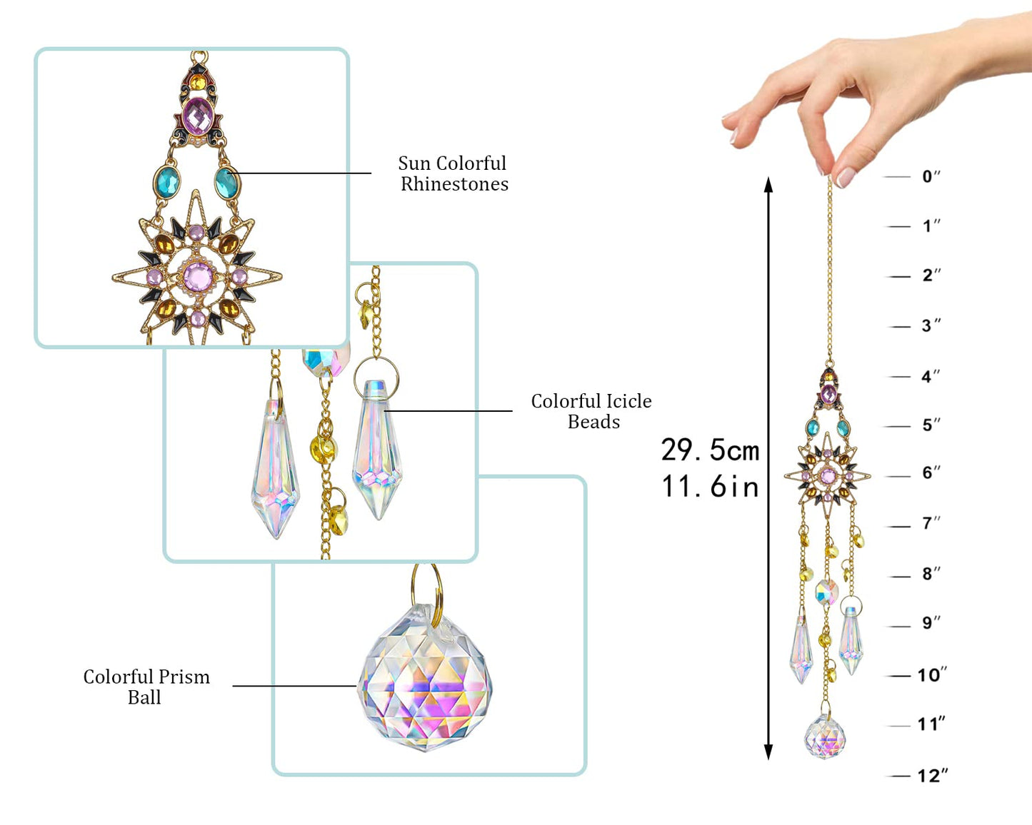 Hanging Sun Catchers with Crystals, Glass Icicle Prisms Rhinestones Suncatcher, Rainbow Maker Pendant Indoor Window Home Car Decor Gift