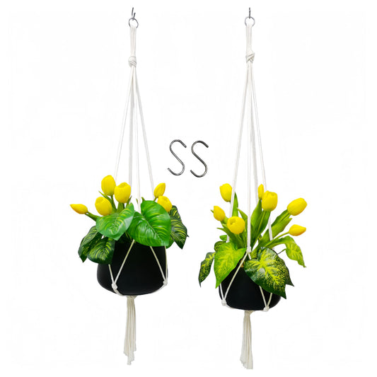 MBYRHY Macrame Plant Hanger 2 Pcs Hanging Planters for Indoor with 2 Hooks Indoor Outdoor Hanging Planter for Plants Holder with Decorative Tassels, Boho Home Decor, 35 Inch Ivory (Pots Not Included)
