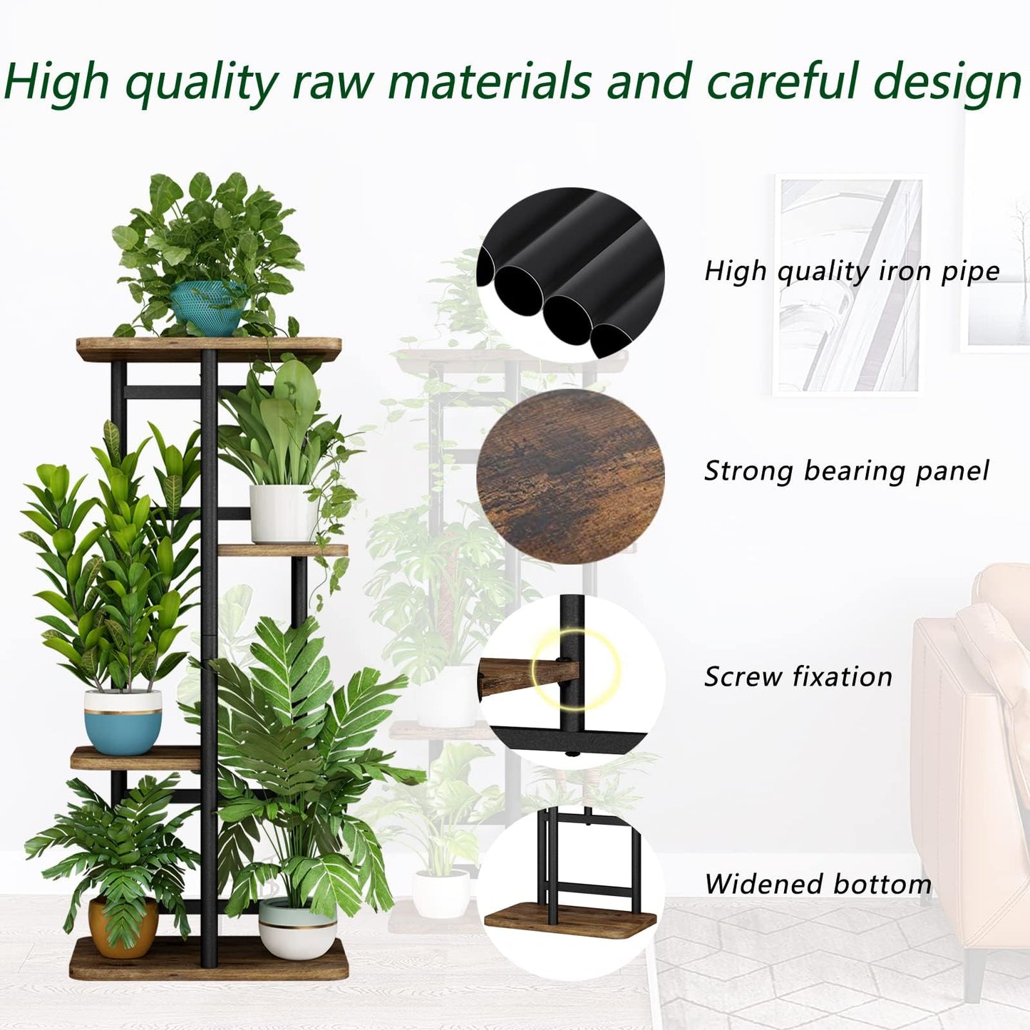LINZINAR Plant Stand Indoor 4 Tier 5 Potted Multiple Plant Shelf Stands for Garden Corner Balcony Living Room Black