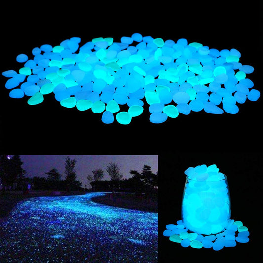 UNIME Glow in The Dark Garden Pebbles Stones Rocks for Yard and Walkways Decor, DIY Decorative Luminous Stones in Blue (200 PCS)