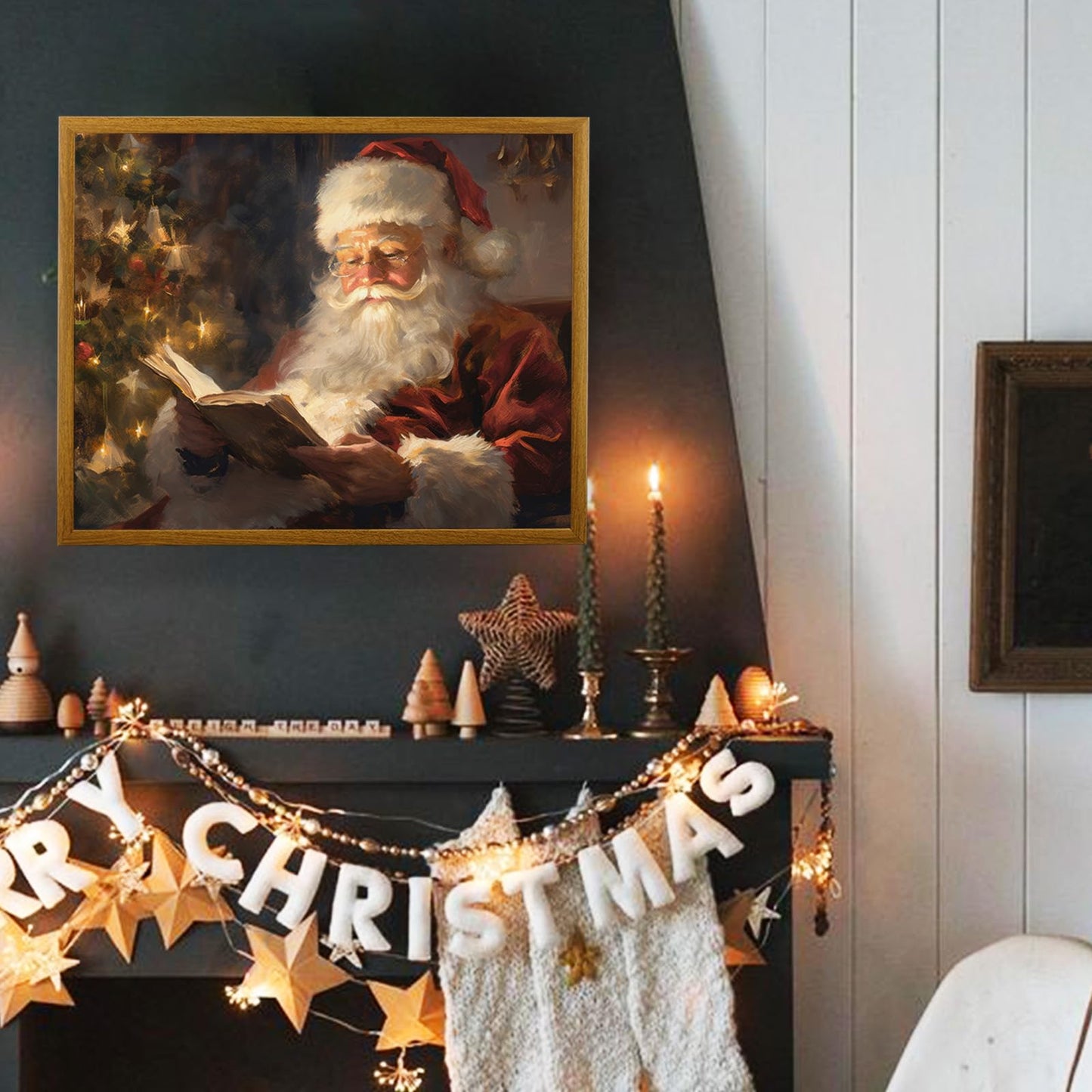 Artifexer Christmas Poster, Framed Canvas Wall Art, Christmas Art Prints, Santa Claus Christmas Pictures Wall Decor for Bedroom, Bathroom, Living Room, 8x10in Frame