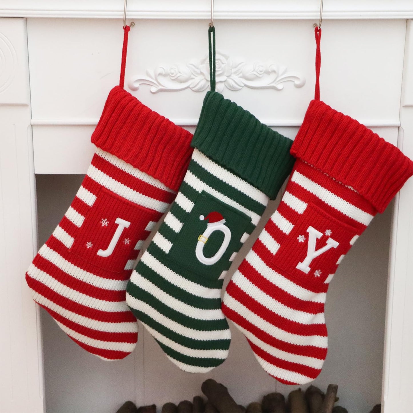 Christmas Stocking Knit Initial Christmas Stockings for Family Farmhouse Monogram Letter Christmas Stockings Christmas Decorations Gift Stocking Personalized Stocking Embroidered Letter A