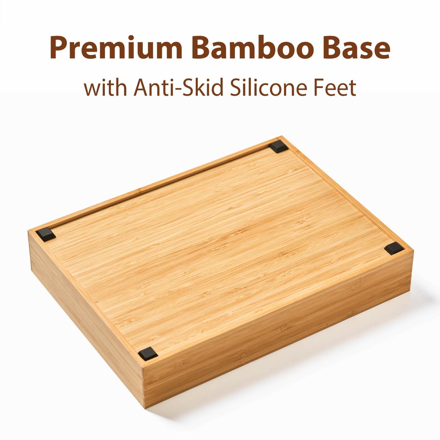 Umilife Bamboo Desk Drawer Organizer, Wood Junk Organizer Tray with Adjustable Dividers, Anti-Skip Storage Organization in Office Bathroom Drawer for Vanity, Makeup, 12" x 9"