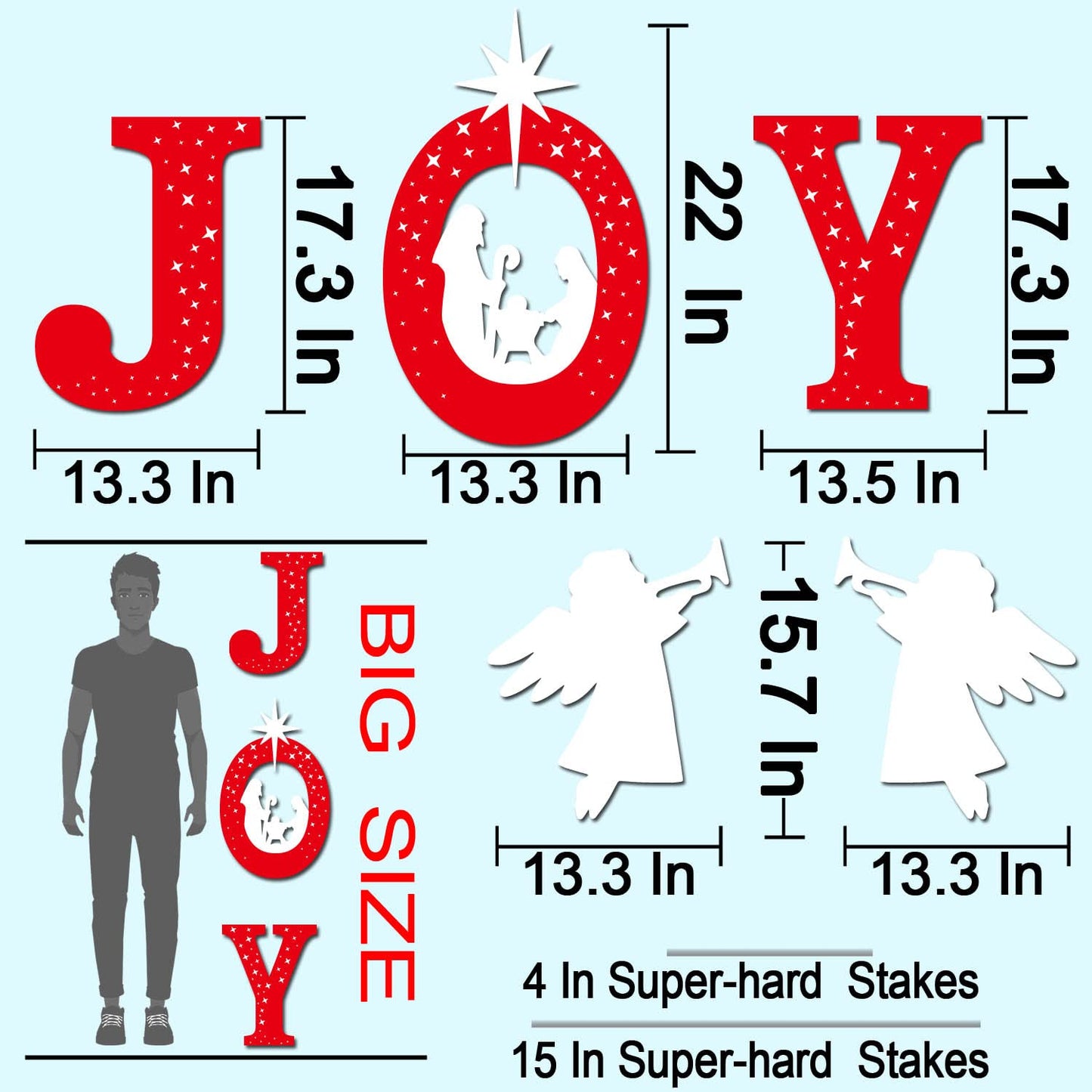 Outdoor Christmas Decorations -Joy Nativity Sets for Christmas Outdoor Xmas Nativity Lawn Religious Scenes Yard Decor with Stake for Home Lawn Pathway Walkway, Red, White