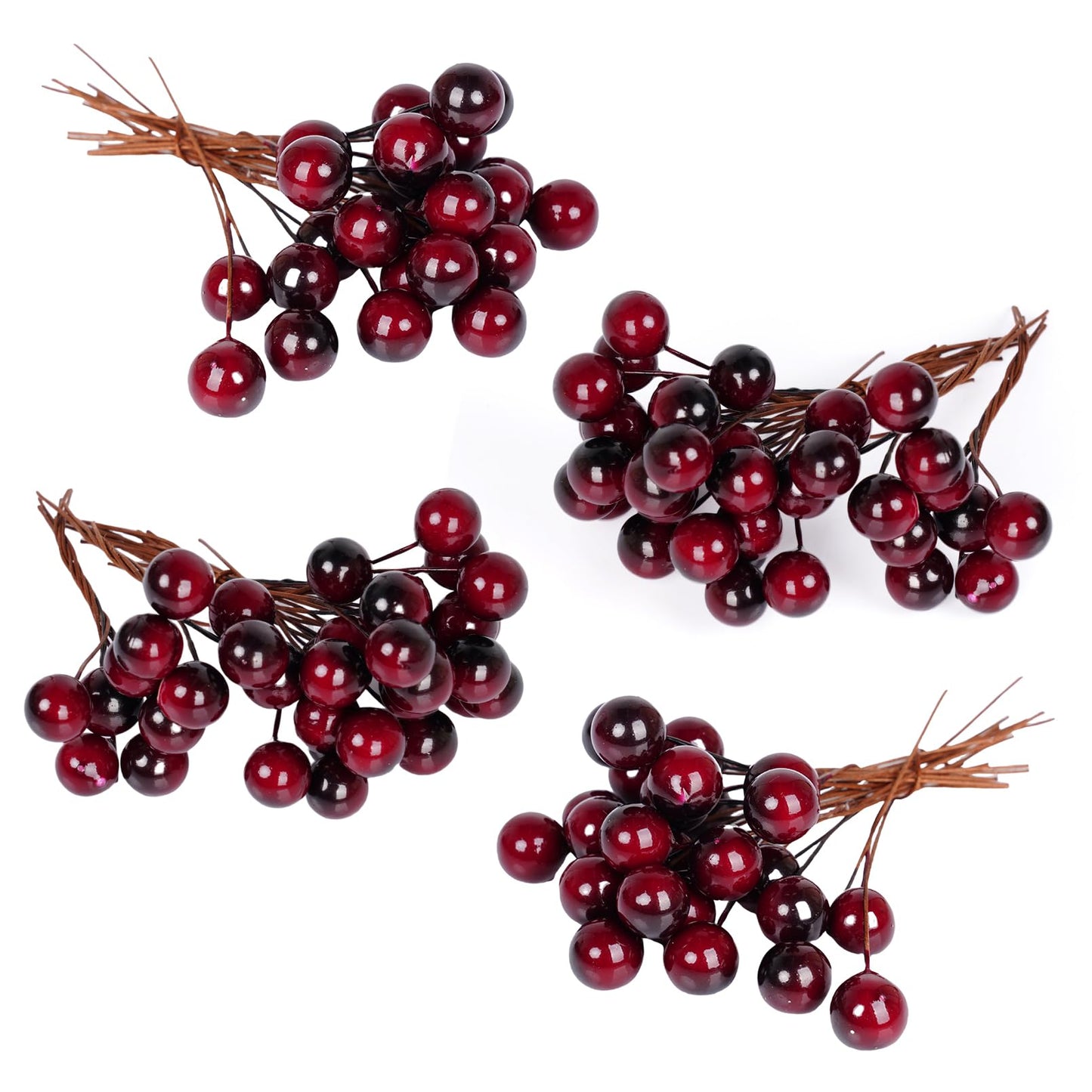 hoyuwak Burgundy Christmas Ornaments - 100 Pcs Artificial Holly Berries on Wire Stems for DIY Christmas Decor, Wreaths, Wedding, and Party Decoration