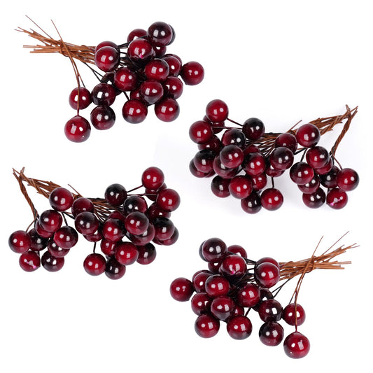 hoyuwak Burgundy Christmas Ornaments - 100 Pcs Artificial Holly Berries on Wire Stems for DIY Christmas Decor, Wreaths, Wedding, and Party Decoration