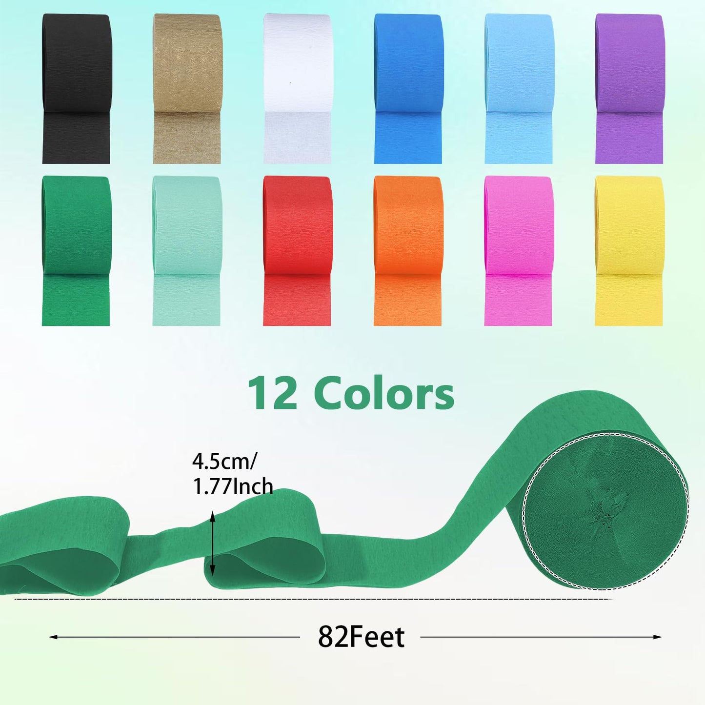 Party Crepe Paper Streamers 12 Rolls 984ft, Rainbow Streamers Party Decorations for Birthday Wedding Mother's Day Graduation Baby Shower Decor, 1.77 Inch x 82 Ft/Roll