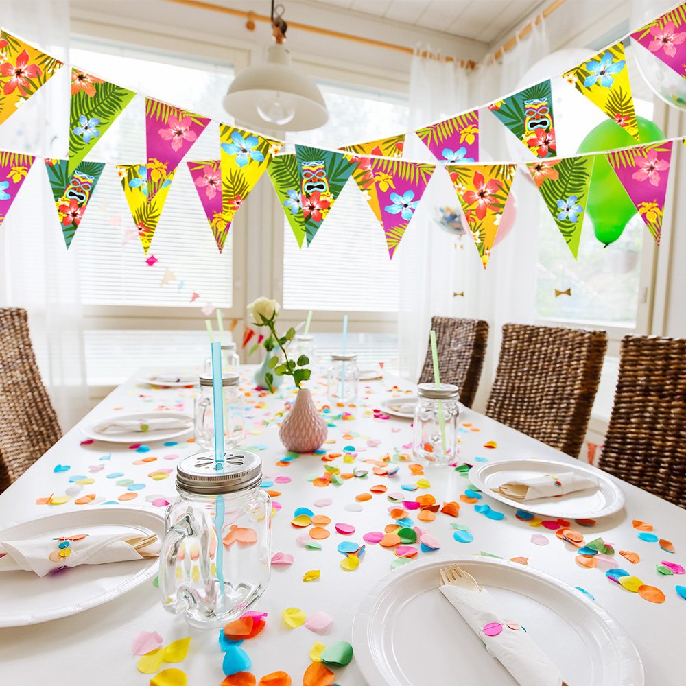 FEPITO 6 Pack Hawaiian Bunting Banner Luau Party Tropical Party Bunting Totally 18 Meters