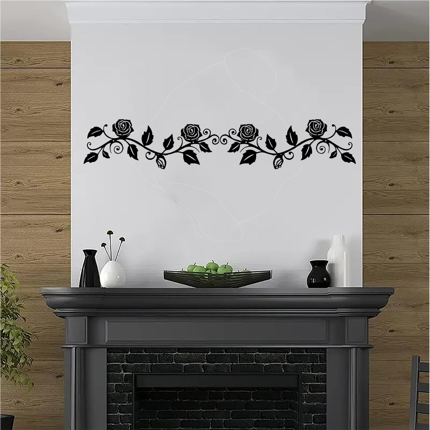 DUOOLN 2 Pcs Metal Rose Tree Leaf Wall Decor, Long Iron Scroll Vine Wall Art Above, Rustic Hanging Sign Flowers Sculpture, For Above Door Living Room Office Indoor And Outdoor Decoration - Black
