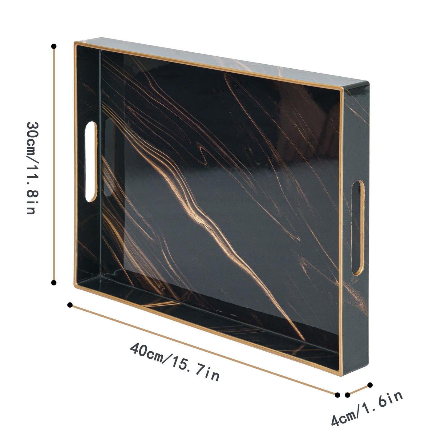 Serving Tray, Modern Plastic Food Trays for Eating on Lap Decor Coffee Tray with Handles Rectangular Non-Slip Candle Plate, 15.7"x11.8"x1.6" Large Drinks Platter for Kitchen/Living Room/Bedroom