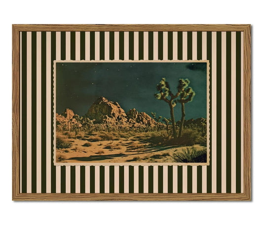 Vintage Western Cactus Wall Art, Southwestern Night Desert Wall Decor Paintings Mid Century Nature Striped Landscape Canvas Prints Artwork for for Living Room Bedroom 16x24 inch Framed