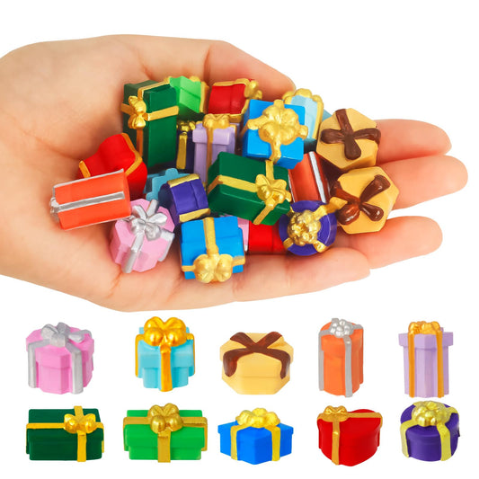 Exasinine 100 Pcs Miniature Christmas Ornaments Mini Boxes Ornaments Hand-Painted Resin Gift Boxes Assorted Colors & Styles for DIY Mini Gardens Christmas Trees Phone Cases