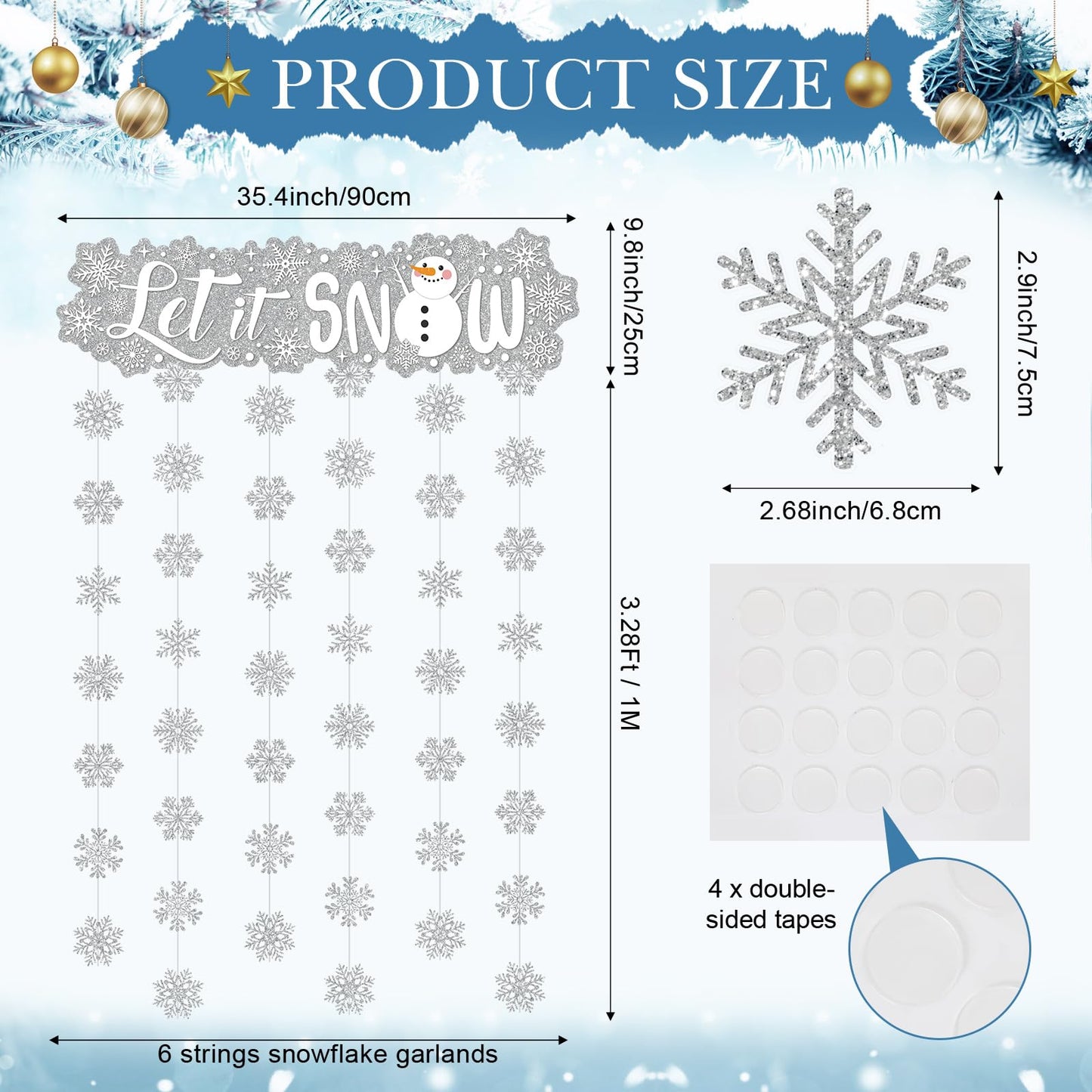 Blosssound Let It Snow Winter Door Decorations Snowflake Wonderland Doorway Curtain Let It Snow Sign with Snowflake Hanging Door Streamers Holiday Garland Banner for Winter Party Supplies(Sliver)