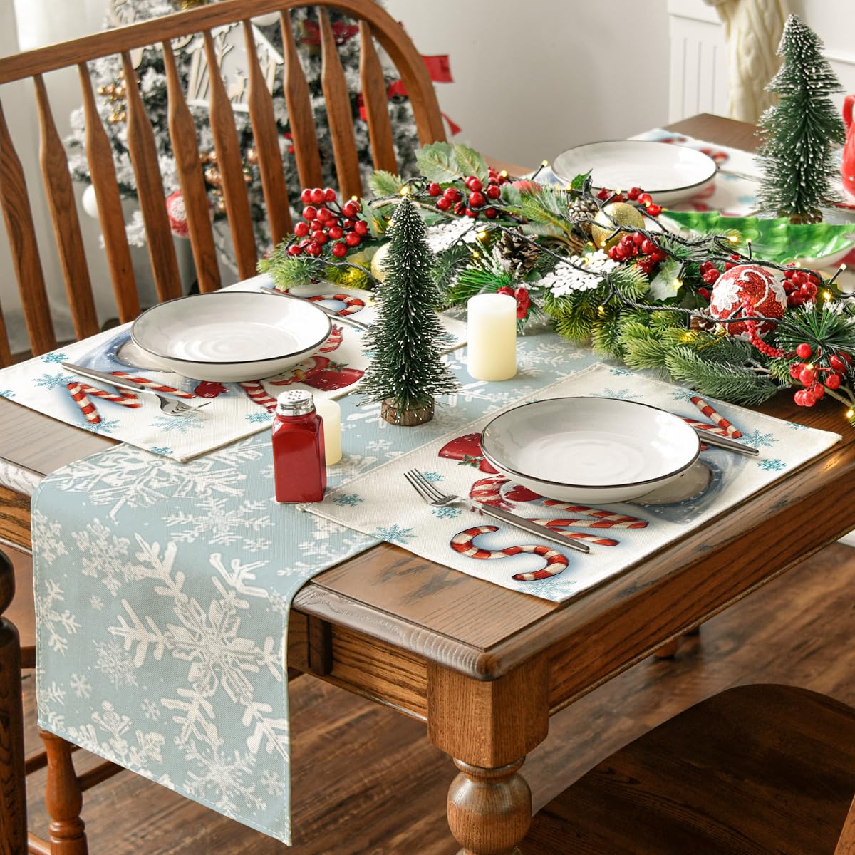 Artoid Mode Red Snow Snowman Winter Placemats Set of 4, 12x18 Inch Seasonal Holiday Christmas Place Mats for Party Dining Table