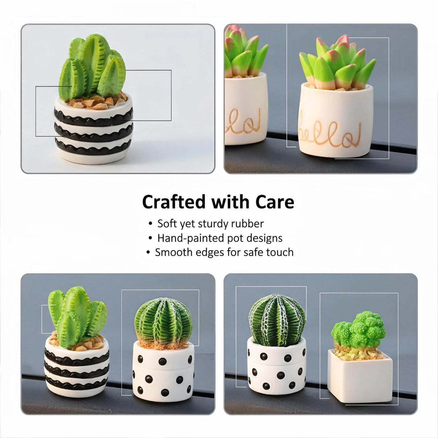 Mini Plants for Car Dashboard Decor – Unbreakable Resin Cute Car Accessories Gift for Women, Mini Planter Pots for Rearview Mirror, Center Screen & Air Vent (4-Pack)