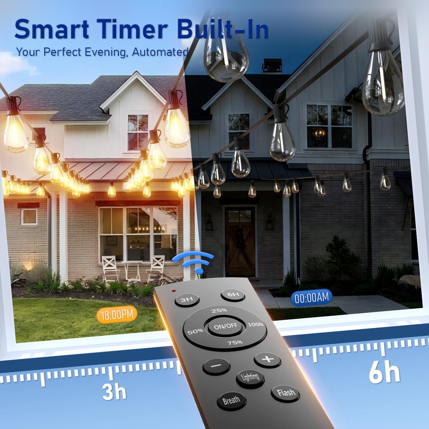 Sikitul 30FT LED Outdoor String Lights with Remote, One Continuous Strand Patio Lights with 10+1 Shatterproof S11 Bulbs, Dimmable 2200K Warm White, Timer & 3 Modes, Low Voltage for Backyard Garden