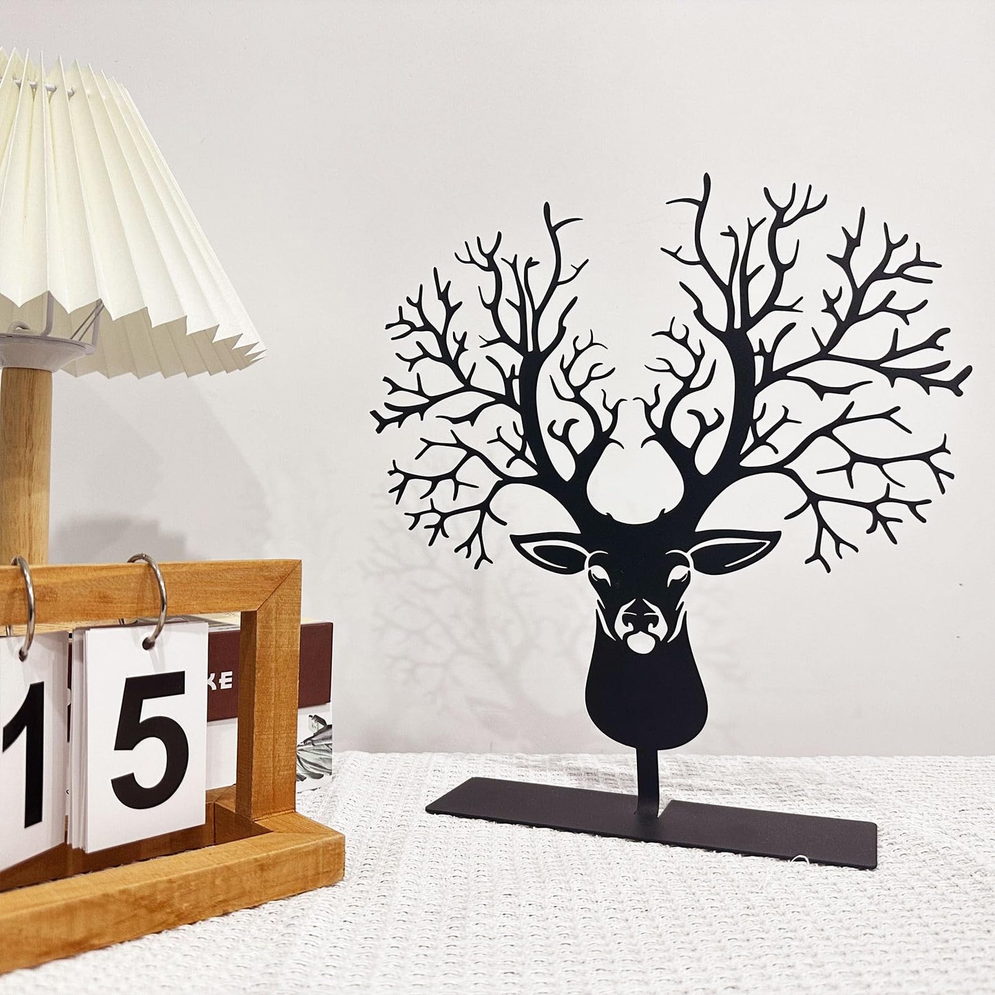 DASIMAT Metal Deer with Tree Antlers Table Top Decor, Tabletop Deer Christmas Decor, Wildlife Decorations, Rustic Woodland Accent, Nature Artwork, Living Room Bookshelf Decor