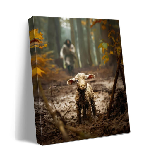 Religious wall decor for prayer room Christian wall art for Christmas decorations indoor Jesus and Lamb canvas wall prints Jesus Running After Lost Lamb Picture for home decor Baptism gifts for boys-girl serenity prayer wall art Christian gifts for Women,