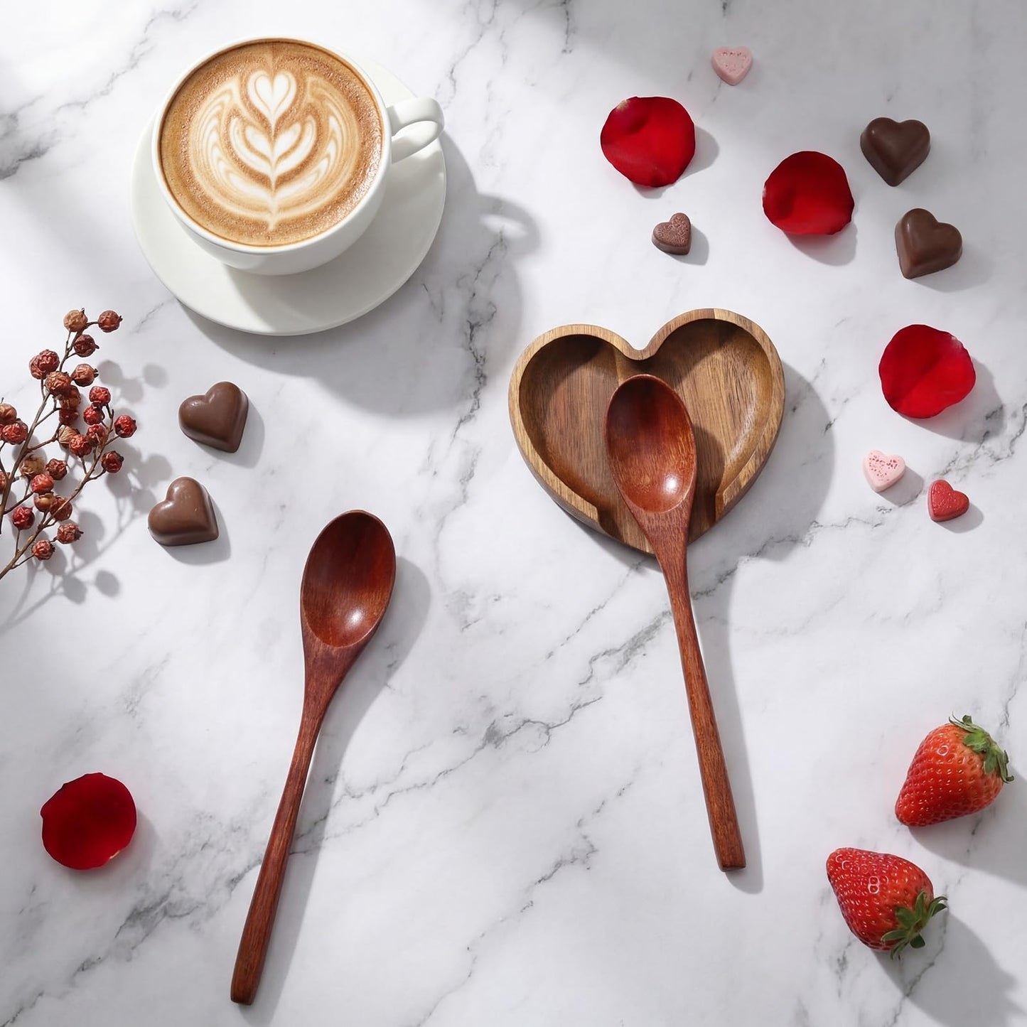 Baderke 1 Pcs 4.9 Inch Heart Shaped Spoon Rest Acacia Wooden Spoon Rest Holder for Kitchen Counter Stove Top Utensils Gifts Women Mom Mother's Day