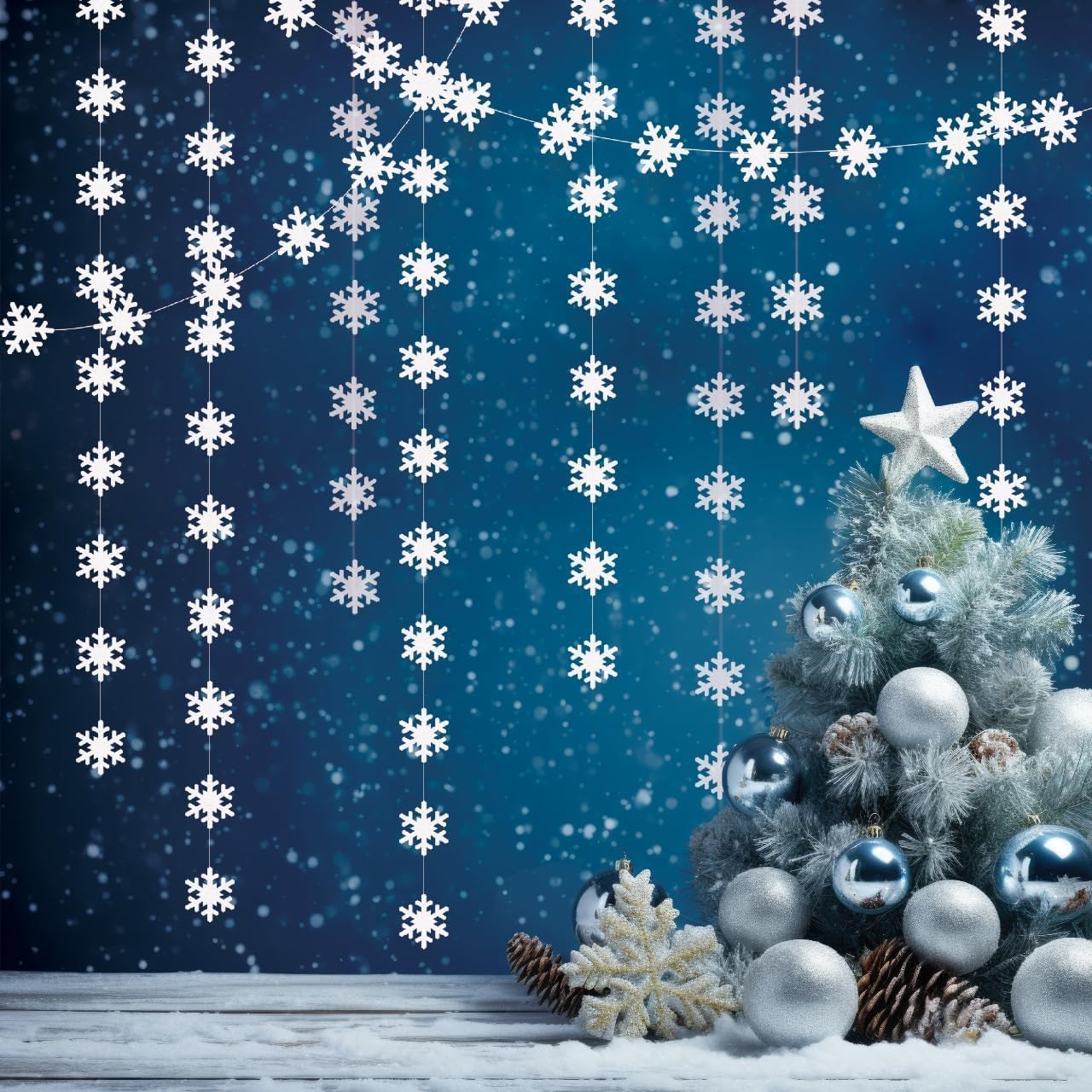 Cheerland Clearance Winter Wonderland Decorations White Snowflake Garland Hanging Paper Snowflakes Decor Snow Flake Streamer for Birthday Holiday Baby Shower Office Classroom January Party Supplies