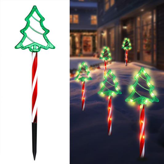 Christmas Tree Outline Solar Lights 5 Pack, 17’’ Cute Size Pine Tree Outline Garden Solar Lights for Out Decor, IP45 Wateproof and Dust Resistance, Solar Powered Yard Light for Christmas Decor