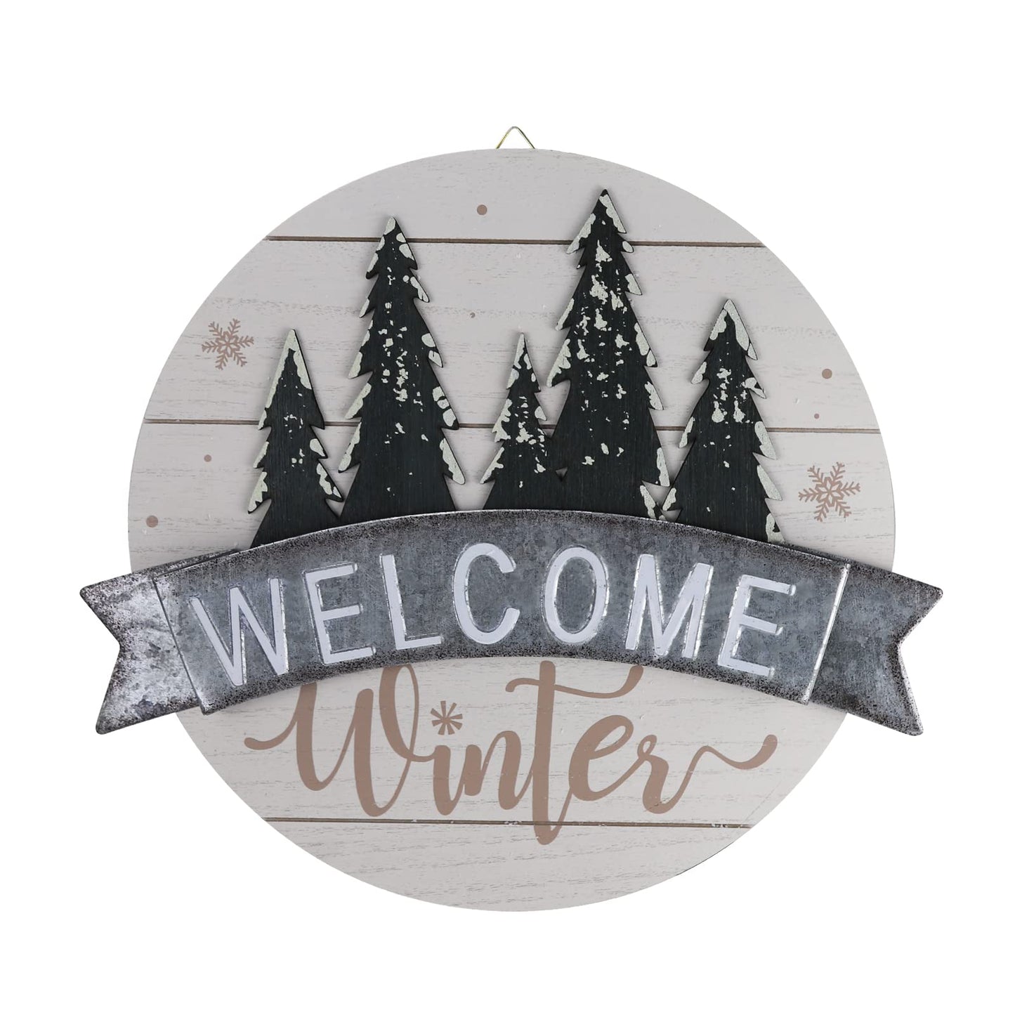 Sfozstra Winter Welcome Sign - Elegant Front Door Decorative Welcome Sign, Hangable Outdoor Decoration, Christmas & Thanksgiving Gift. Iron Door Hanging (White)
