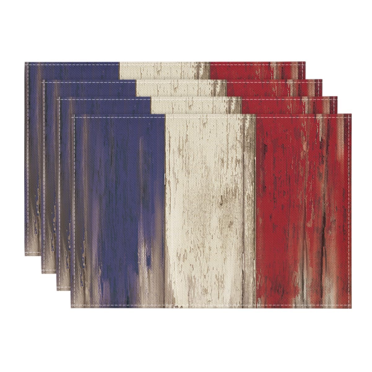 Artoid Mode Wood Style Stripes 4th of July Placemats Set of 4, 12x18 Inch Memorial Day Patriotic Table Mats for Party Kitchen Dining Decoration