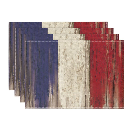Artoid Mode Wood Style Stripes 4th of July Placemats Set of 4, 12x18 Inch Memorial Day Patriotic Table Mats for Party Kitchen Dining Decoration