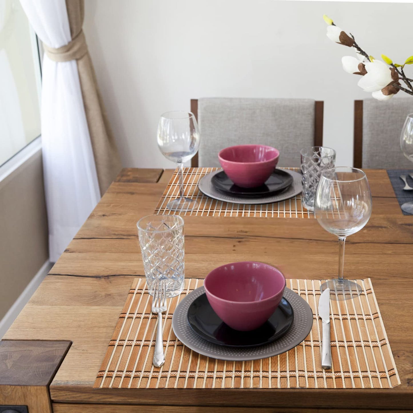 Coloch 8 Pack Natural Bamboo Placemats, Rustic Anti-Slip and Heat-Resistant Table Mat for Kitchen, Dinning Room, Table Protection