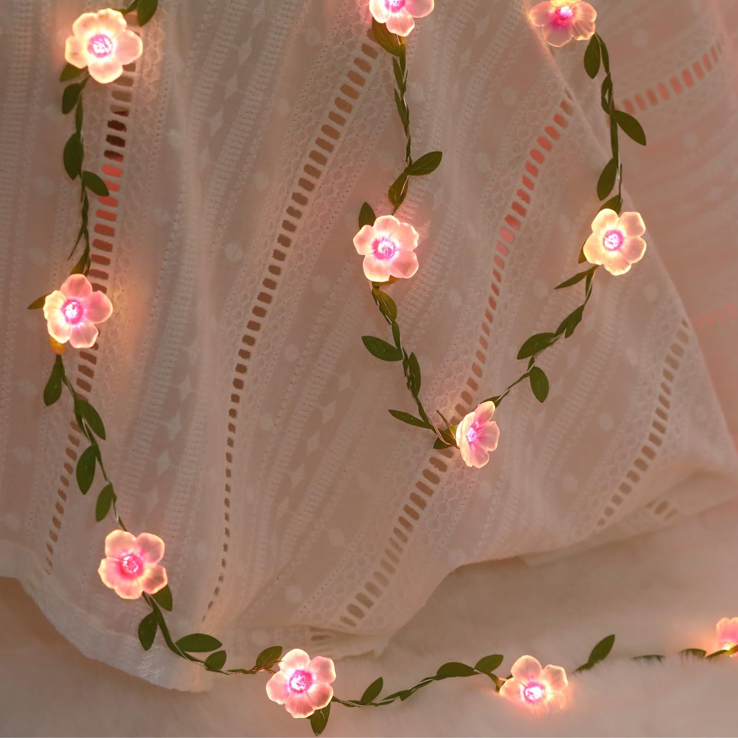 Cherry Blossom Vine Lights 13ft 40 LED Flower String Lights USB Plugin & Battery Operated Fairy Lights with Timer 8 Modes Remote Decorative Light for Mother's Day Graduation Bedroom Wedding Party